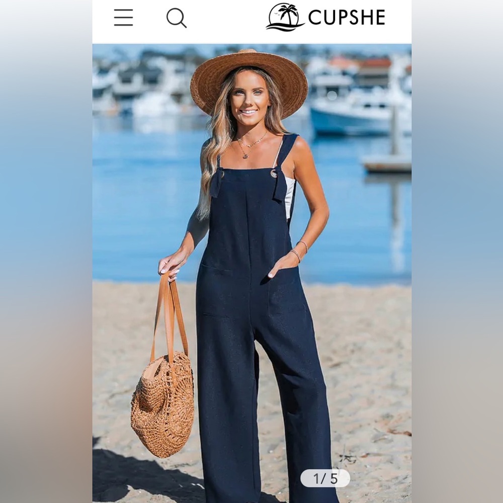 Cupshe Navy Square neck straight leg jumpsuit